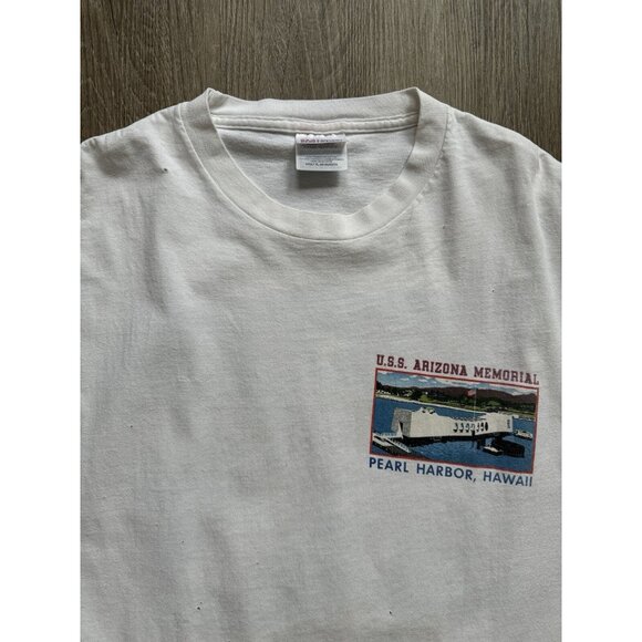 Vintage 90's USS Arizona Pearl Harbor Hawaii Battleship USA World War White Tee - Picture 11 of 16